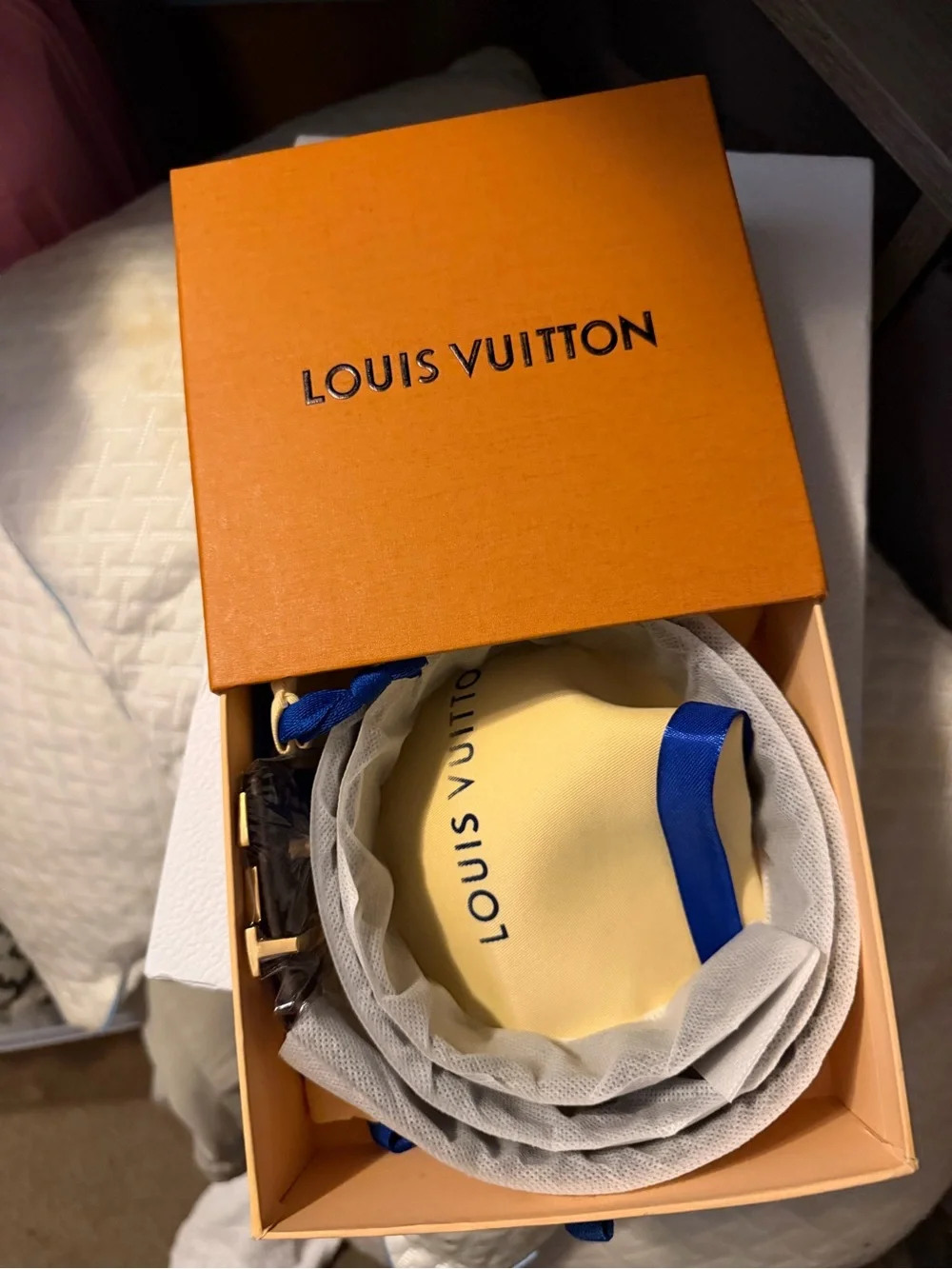 Louis Vuitton Yellow and Blue Men's Belt with Gold Buckle